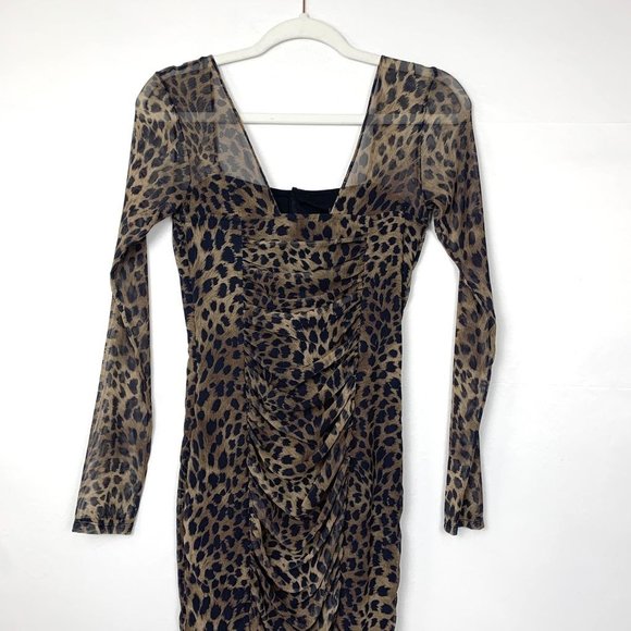 NWT Jonathan Simkhai Standard Kai Ruched Midi Leopard Cheetah Dress Small - Picture 8 of 12
